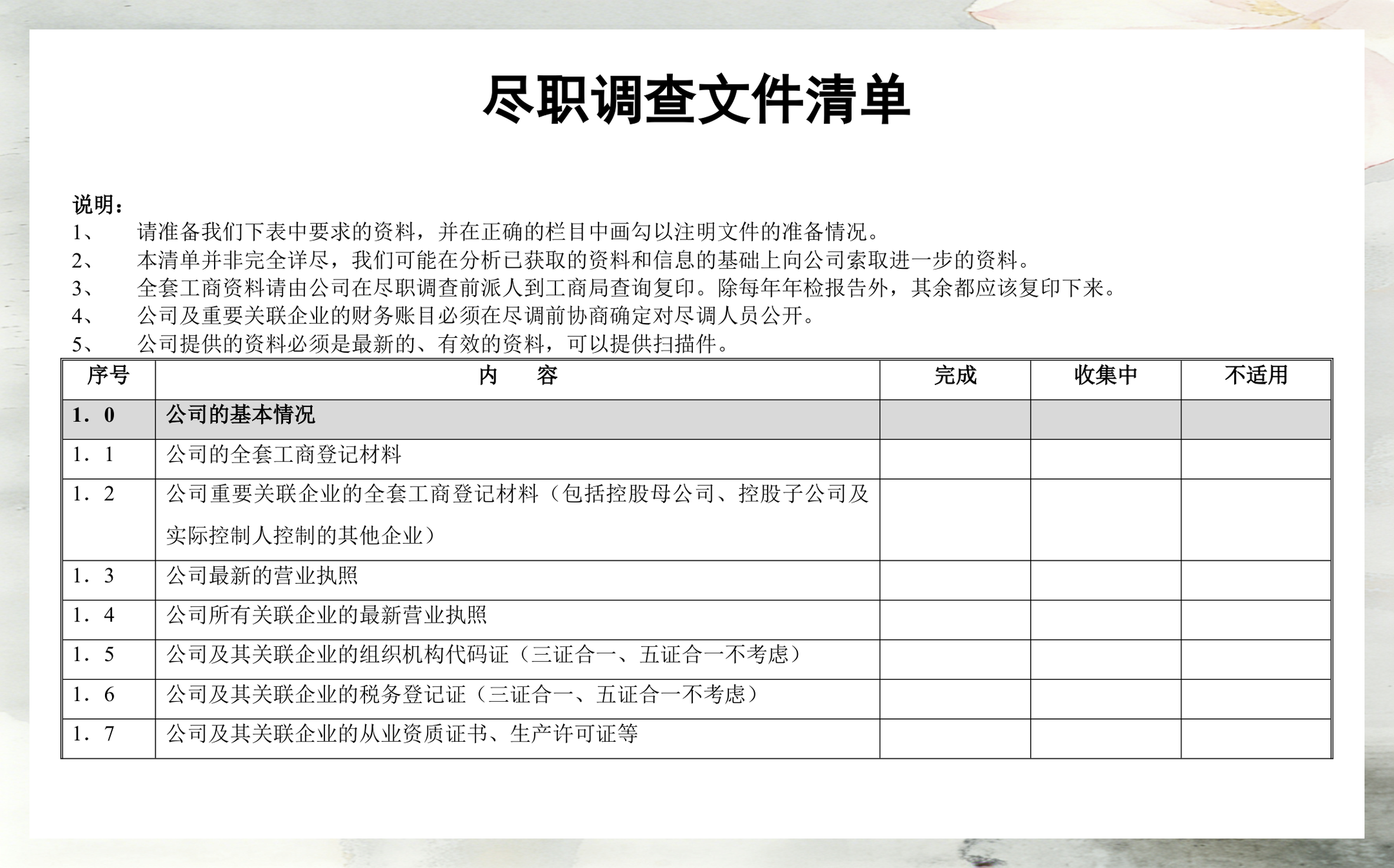 尽调清单模板定制(尽调资料清单如何提供)蚌埠市